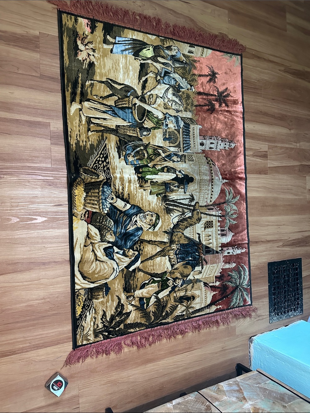 Vintage Mid-Century Woven Wall Tapestry - Middle Eastern Desert Oasis & Market